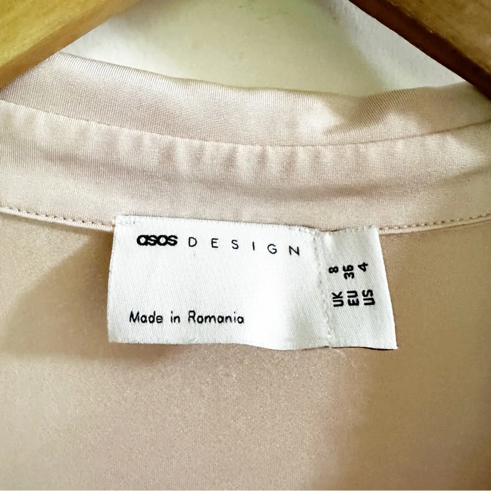 ASOS DESIGN pleated mini shirt dress in slinky champagne - Picture 5 of 5